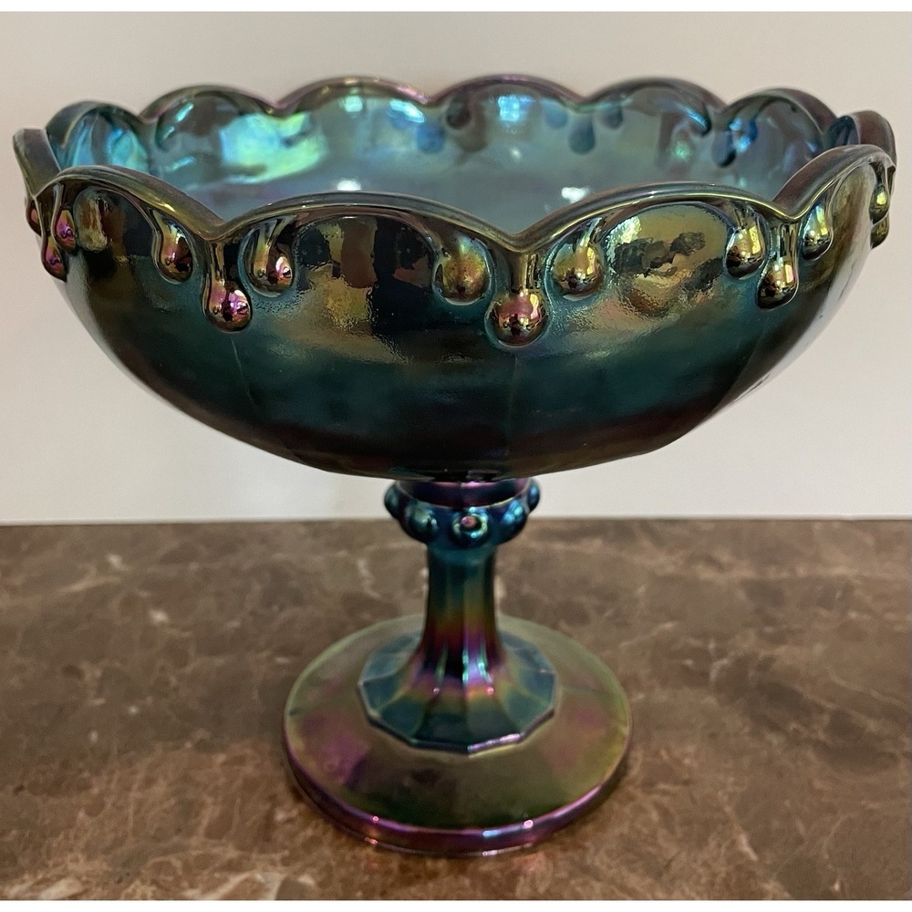 Vtg Indiana Blue Carnival Champagne Glass‎ Pedestal Compote Candy Nut Bowl Large